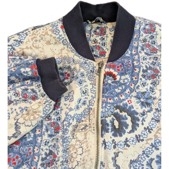 Free People Blue and Red Floral Jean Jacket - Picture 1 of 7